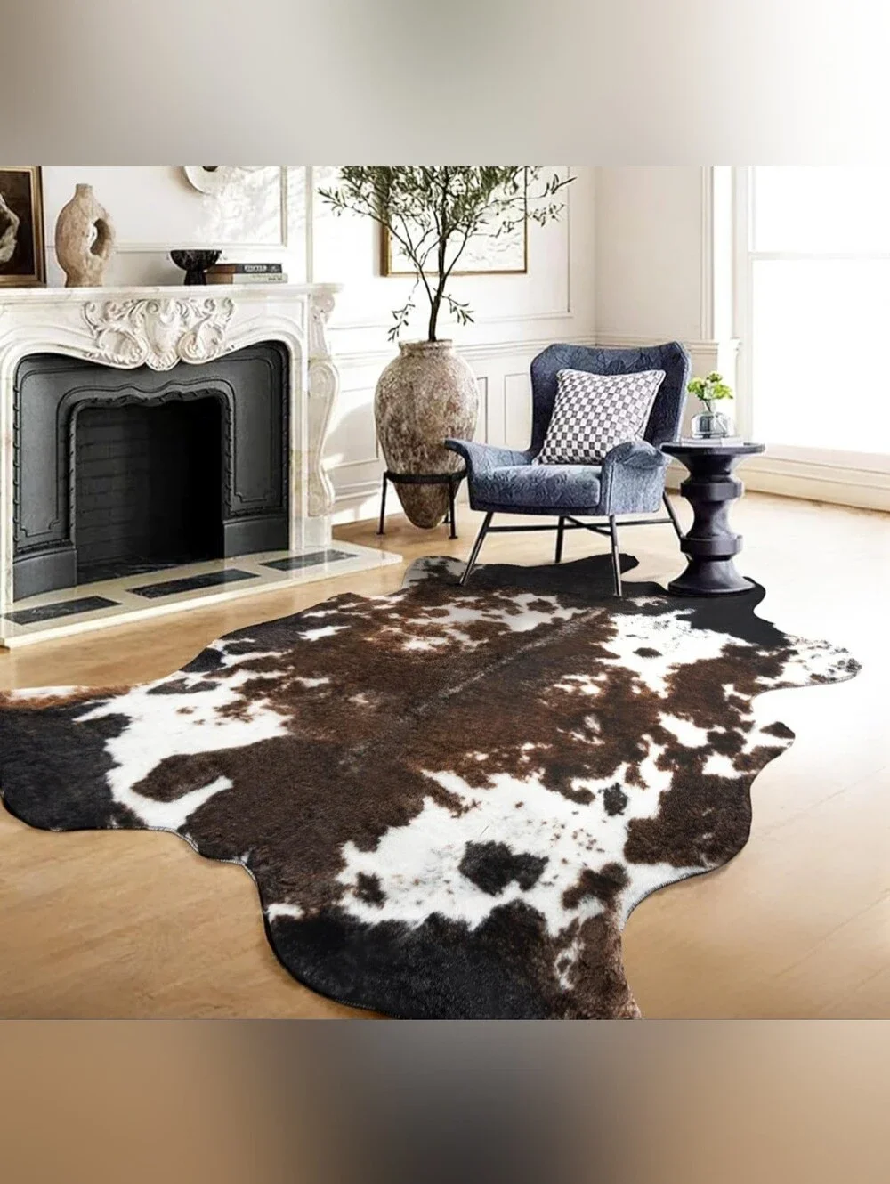 Cow Hide Faux Cowhide Rug: Cow Print Rug for Living Room Bedroom 4.6x5.2 Feet